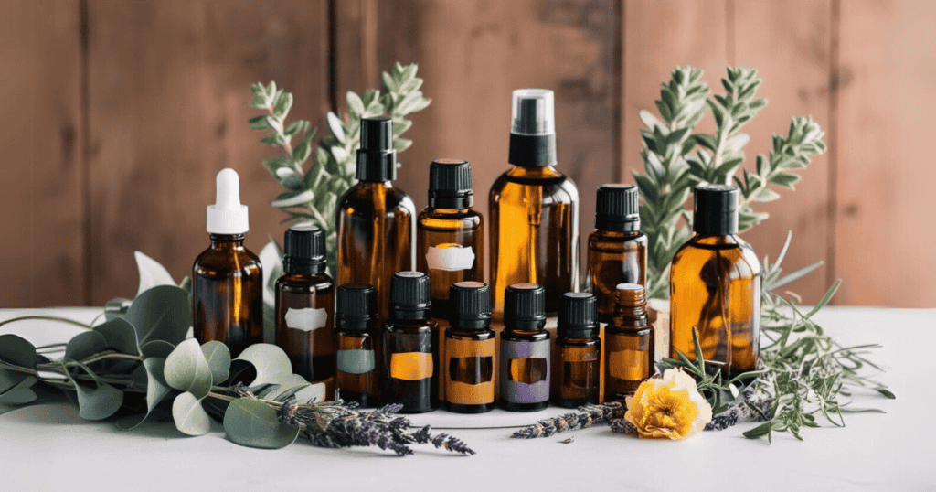 various size bottles of essential oils