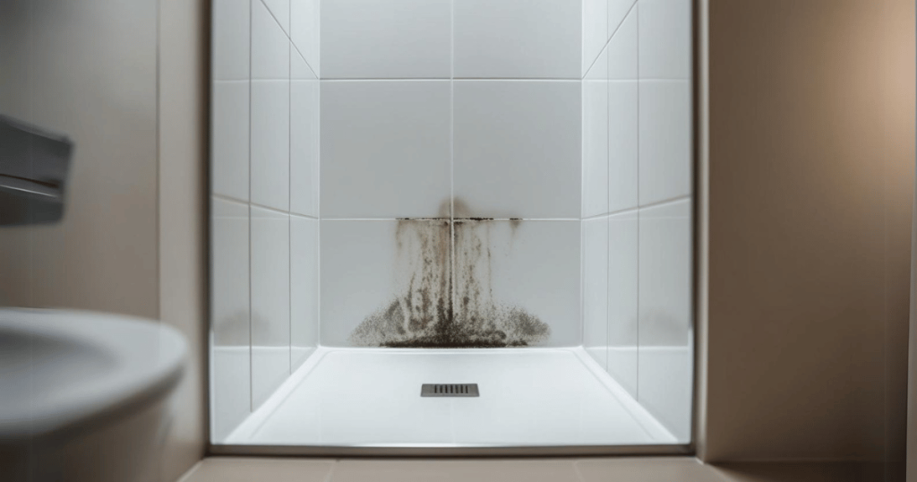 mold on white shower tile