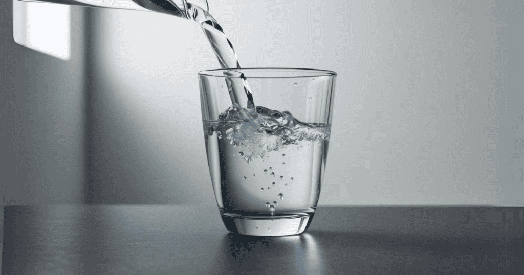 A glass cup being filled with water to show hidden home toxins in the water that we drink.